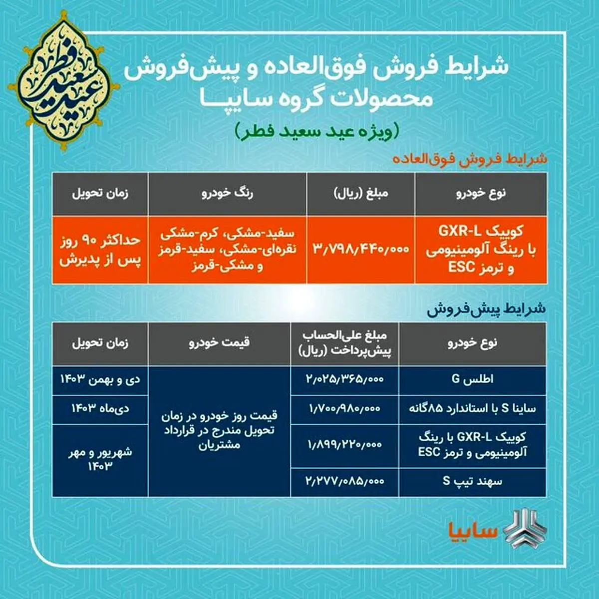 فروش فوقالعاده و پیشفروش چند محصول سایپا از فردا