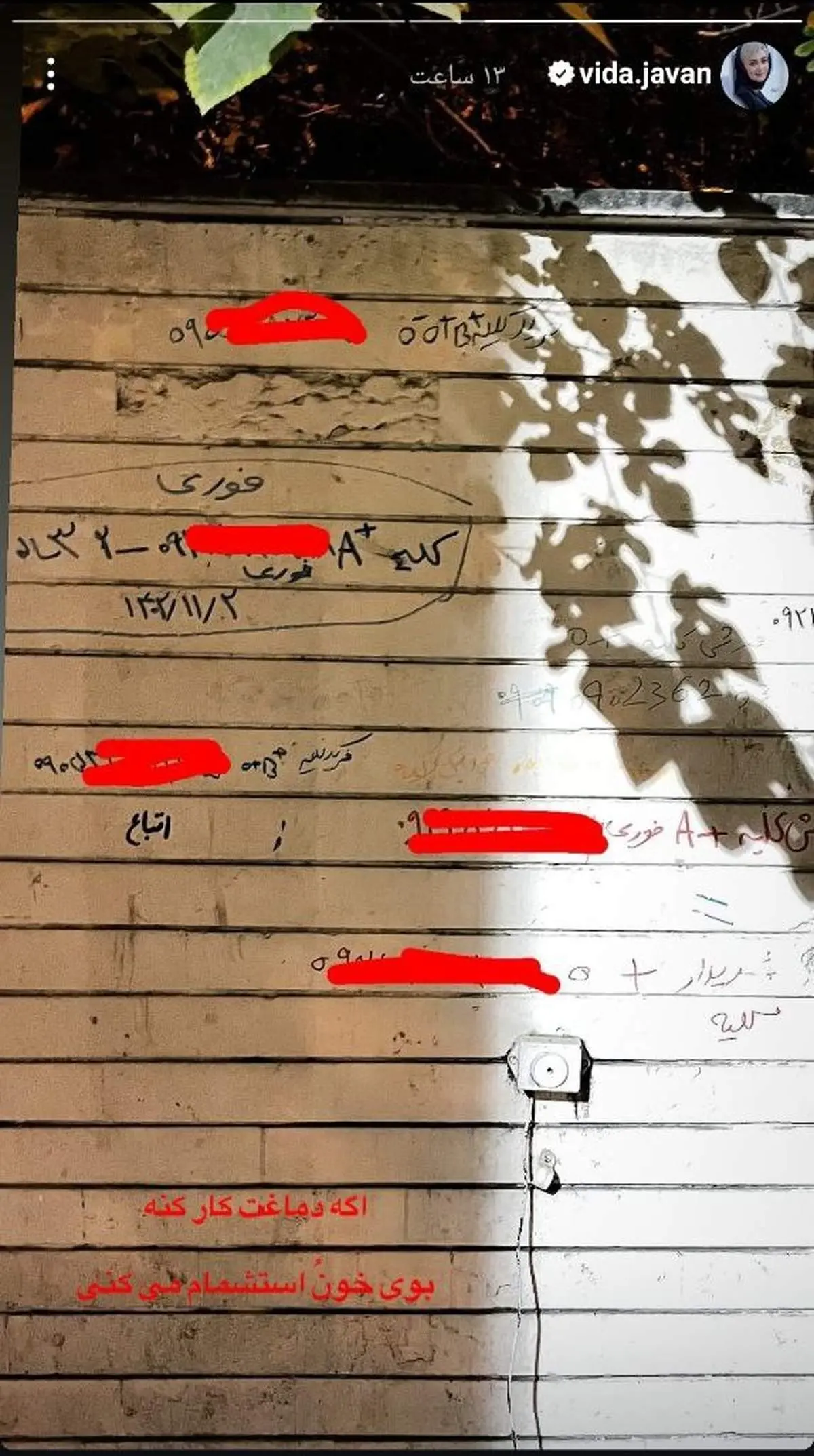 استوری خانم بازیگر که بوی خون میدهد!/ عکس