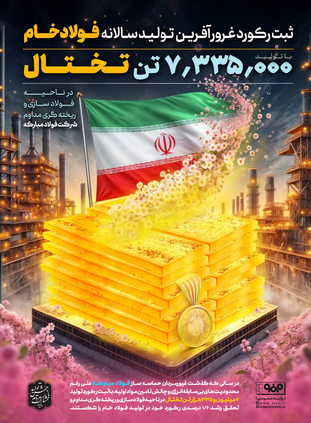 ثبت رکورد غرورآفرین تولید سالانه فولاد خام 