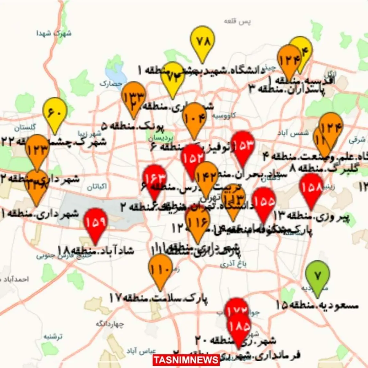 ۱۲ منطقه پایتخت در وضعیت قرمز آلودگی هوا