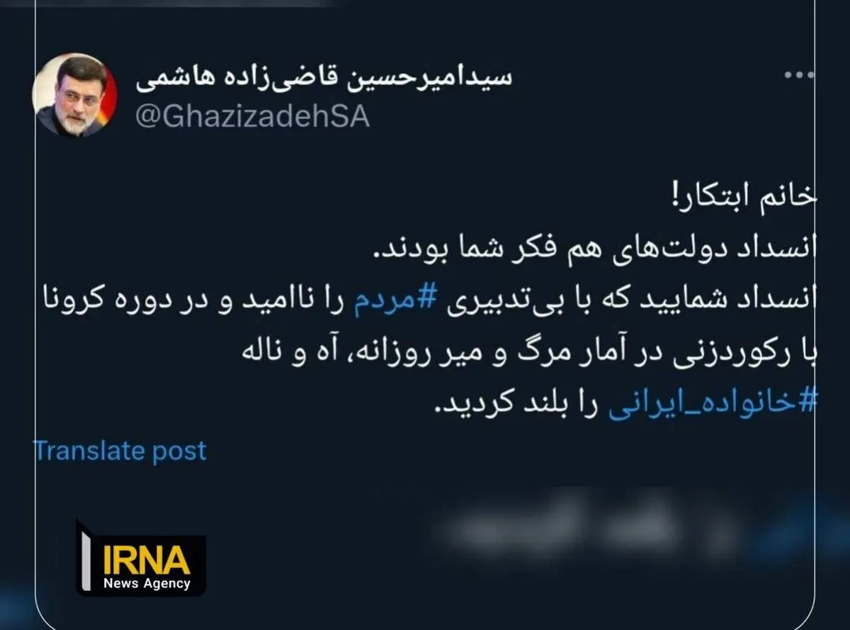 پاسخ قاضی زاده هاشمی به اظهارات ابتکار