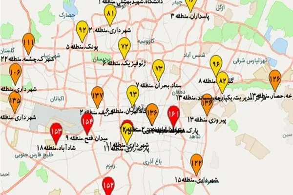 ۸ نقطه تهران در وضعیت قرمز / اسامی