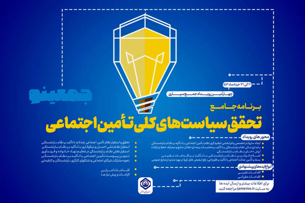 چهارمین رویداد جمعسپاری«جمعینو» با موضوع برنامه جامع تحقق سیاستهای کلی تأمیناجتماعی