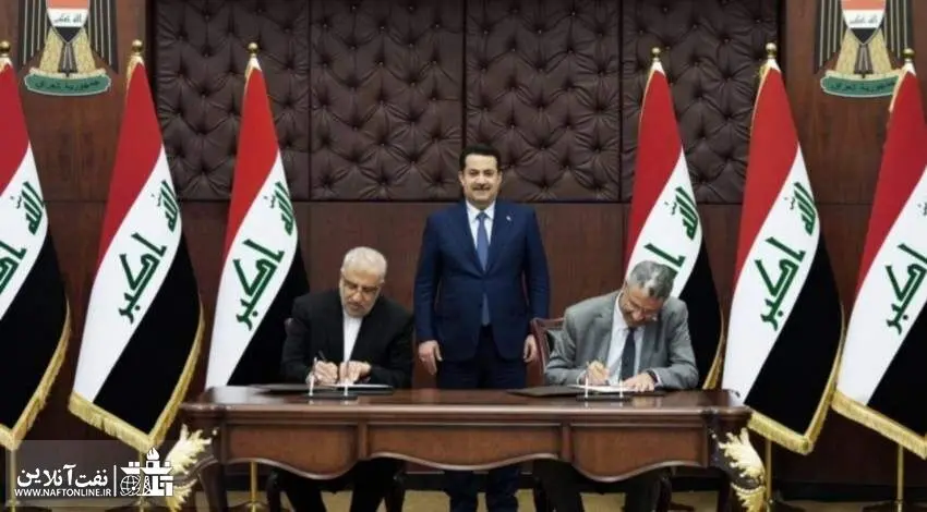 جای خالی پرچم ایران در مراسم امضاء تفاهم‌نامه نفتی ایران و عراق

