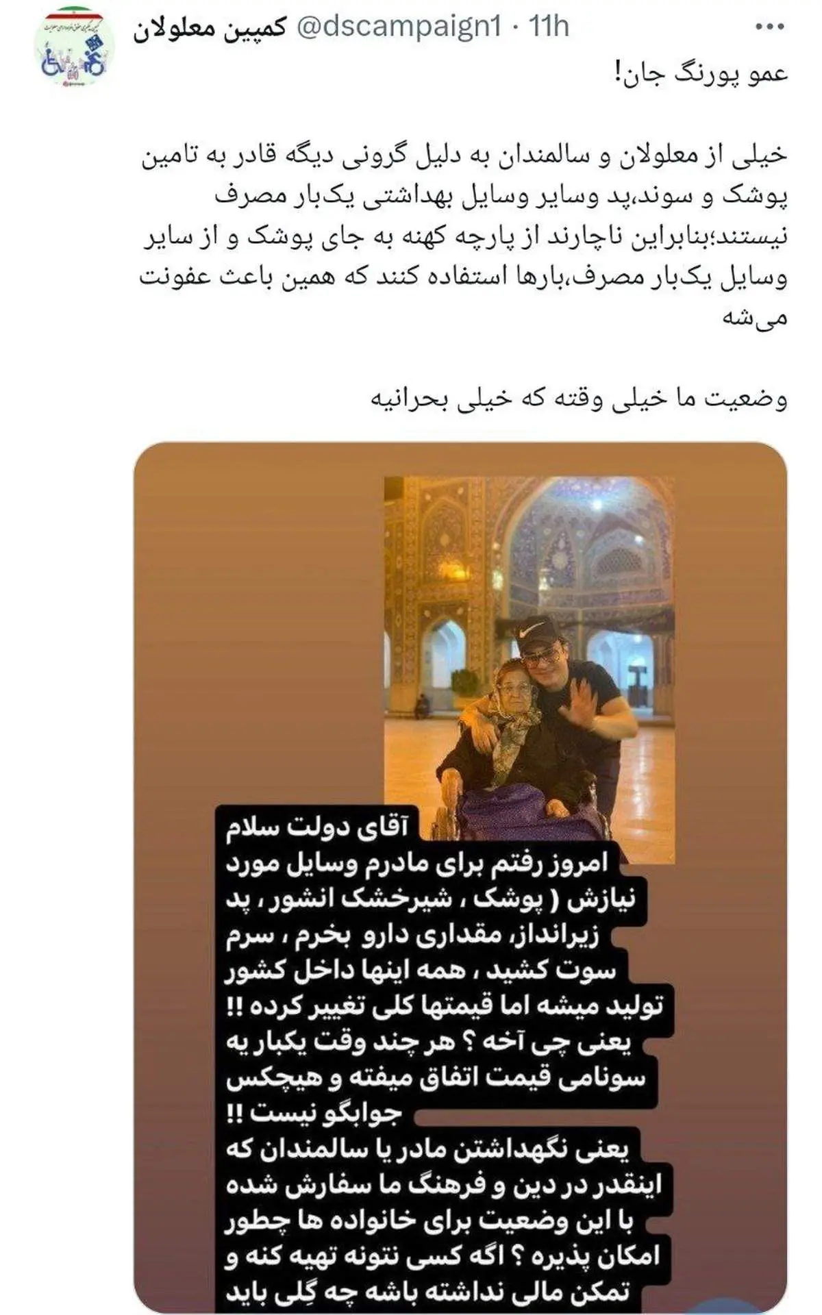 واکنش کمپین معلولان به استوری اعتراضی عمو پورنگ