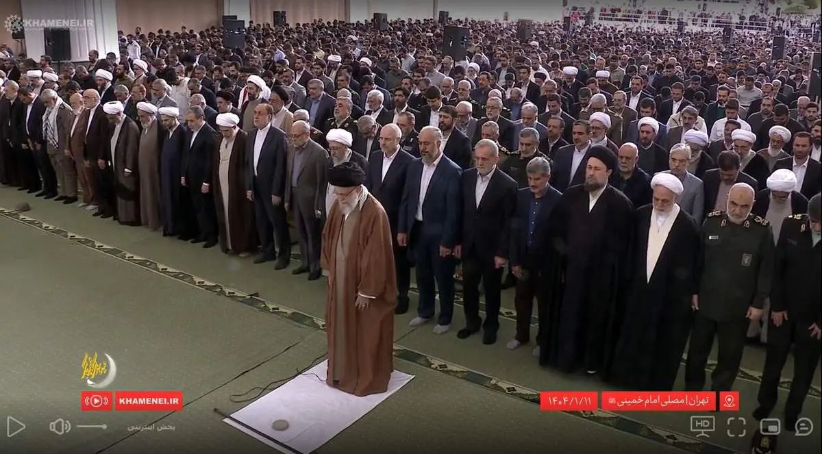 پزشکیان، سیدحسن خمینی، عراقچی، سردار سلامی و قالیباف در صف اول نماز عید فطر