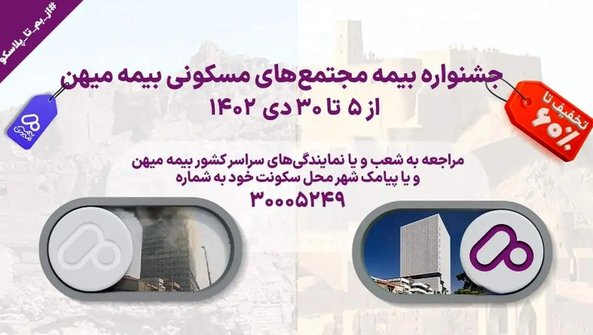 جشنواره بیمه  مجتمعهای مسکونی بیمه میهن از 5 تا 30 دی 1402