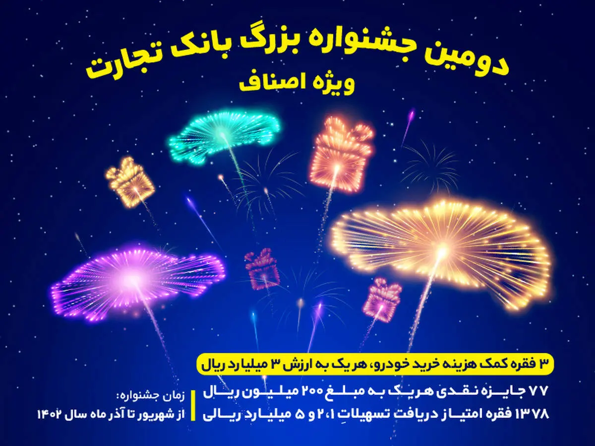 جشنواره بزرگ بانک تجارت ویژه اصناف از 10 شهریور تا پایان آذرماه برگزار میشود