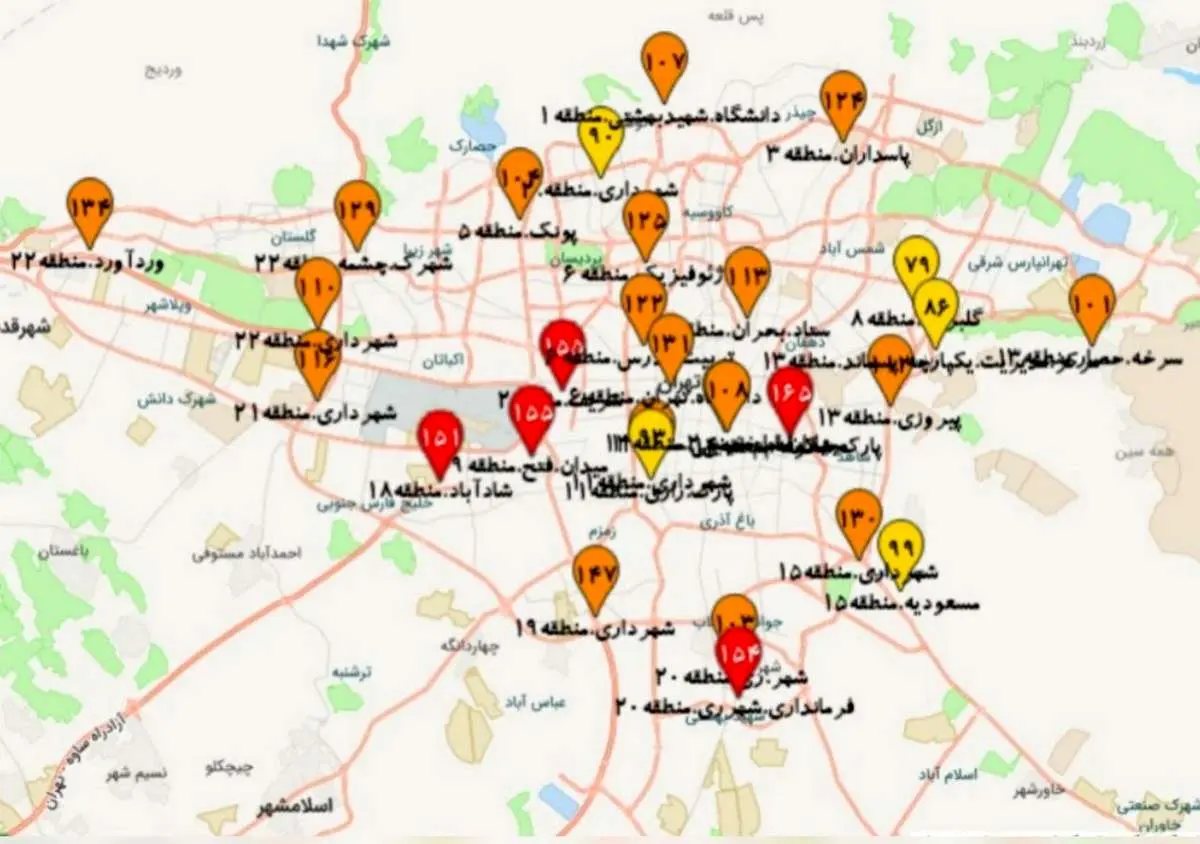 ۱۸ نقطه تهران در وضعیت هشدار/ نقشه را ببینید