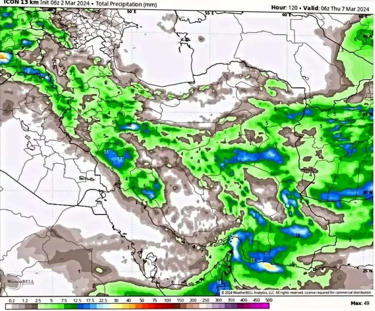 الگوی تجمعی بارش‌ها طی ۵ روز آینده اعلام شد