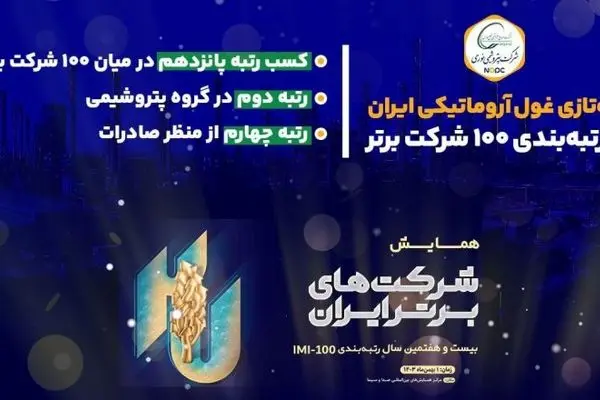 یکه‌تازی غول آروماتیکی ایران در رتبه‌بندی ۱۰۰ شرکت برتر
