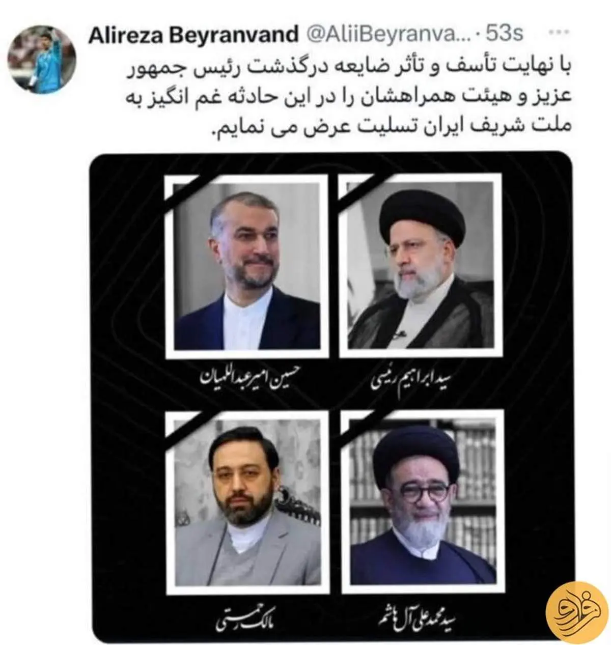 پیام بیرانوند برای شهادت رئیس جمهور / عکس