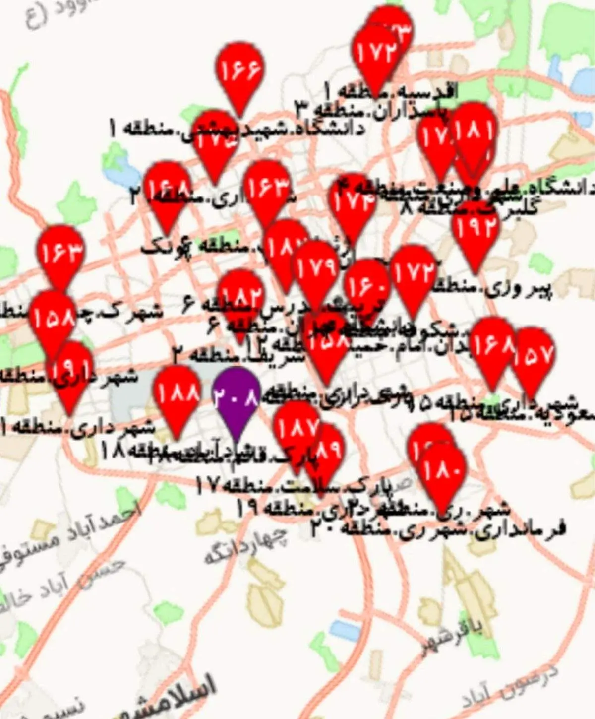 یک منطقه تهران بنفش شد