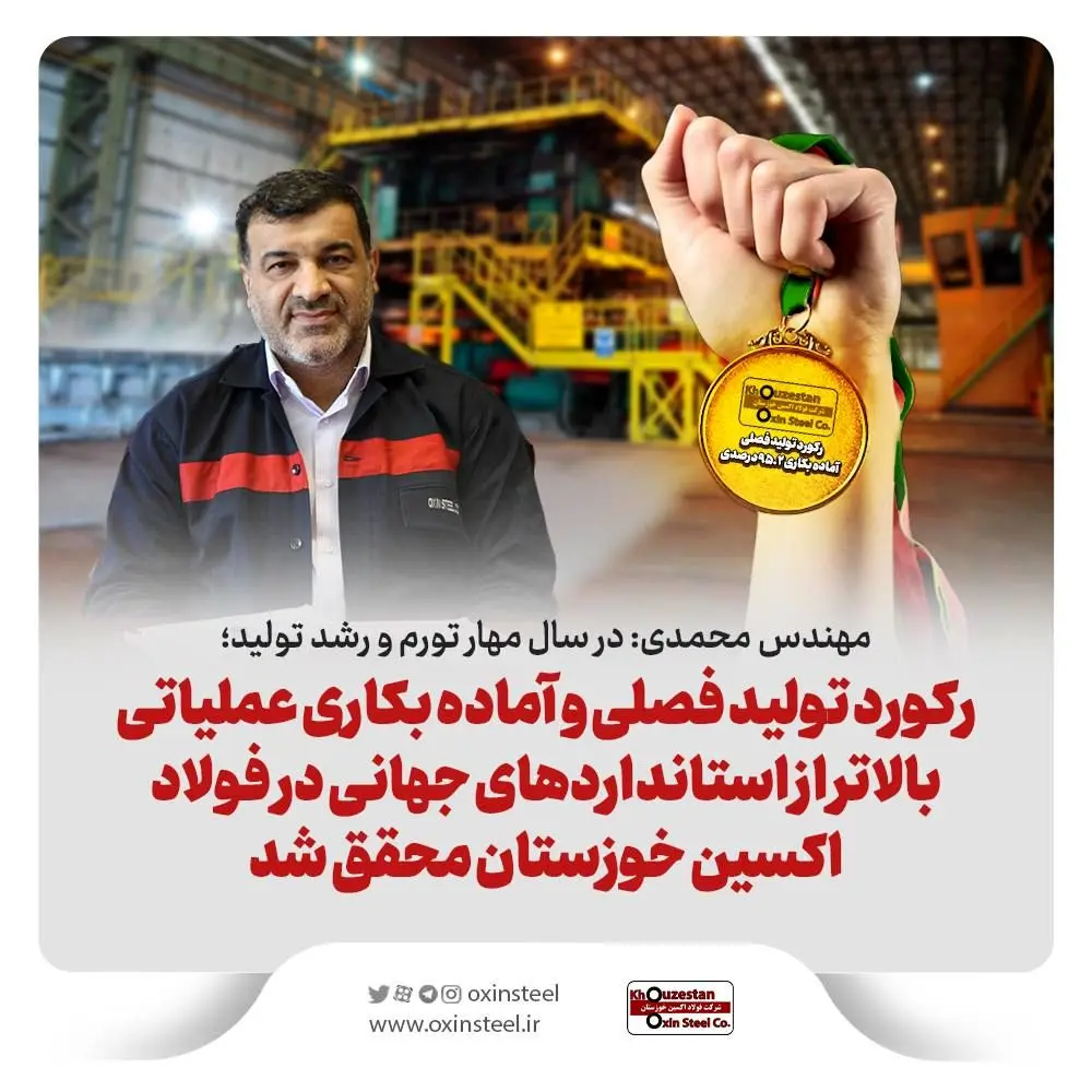 رکورد تولید فصلی و آماده بکاری عملیاتی بالاتر از استانداردهای جهانی در فولاد اکسین خوزستان محقق شد